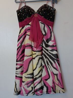 Vintage Pink & Black Zebra Print Party Dress by Blush Prom.